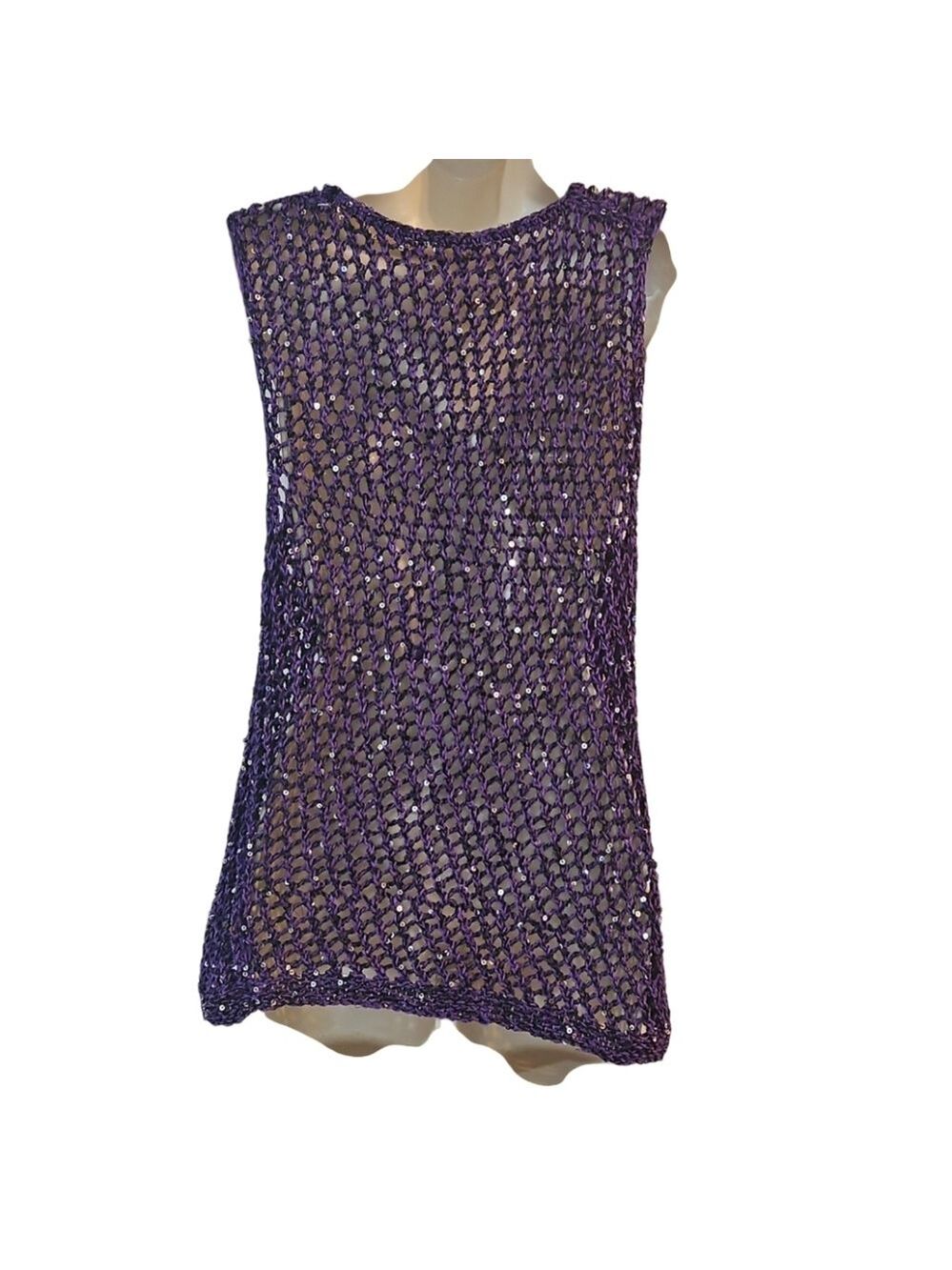 Handmade Crochet Cover-Up Sparkle Mesh Resort Top One Size 20" Asymmetrical Hem - Picture 8 of 15